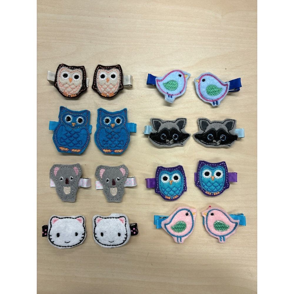 Handmade Girls Felt Embroidered‎ Ribbon Hair Clips Barrettes Animal Themed